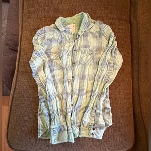 American Eagle Outfitters Mint and Sky Plaid Shirt (vintage)